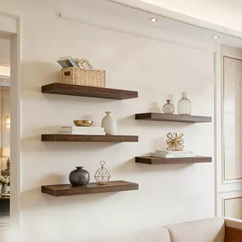 Floating Wall Shelves, Rustic Wall Mounted Shelves with Metal Brackets, Wood Display Shelves for Bedroom, Living Room, Bathroom, Plants & Decor