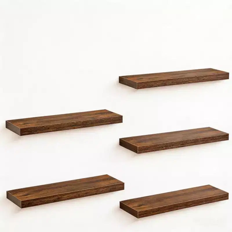 Floating Wall Shelves, Rustic Wall Mounted Shelves with Metal Brackets, Wood Display Shelves for Bedroom, Living Room, Bathroom, Plants & Decor
