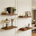 Floating Wall Shelves, Rustic Wall Mounted Shelves with Metal Brackets, Wood Display Shelves for Bedroom, Living Room, Bathroom, Plants & Decor
