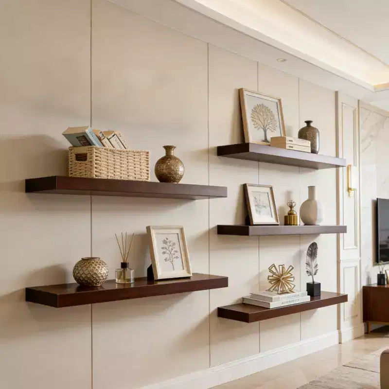 Floating Wall Shelves, Rustic Wall Mounted Shelves with Metal Brackets, Wood Display Shelves for Bedroom, Living Room, Bathroom, Plants & Decor
