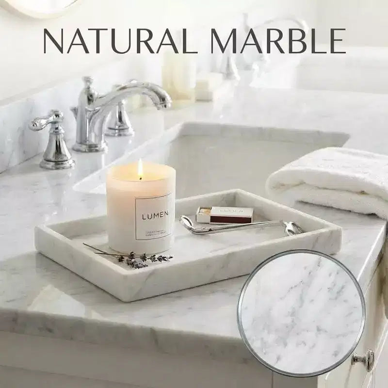 Elegant Natural Marble Jewelry Tray Organizer, Mom's Day Gift Genuine Marble Stone Tray for Vanity Bathroom Home Decor