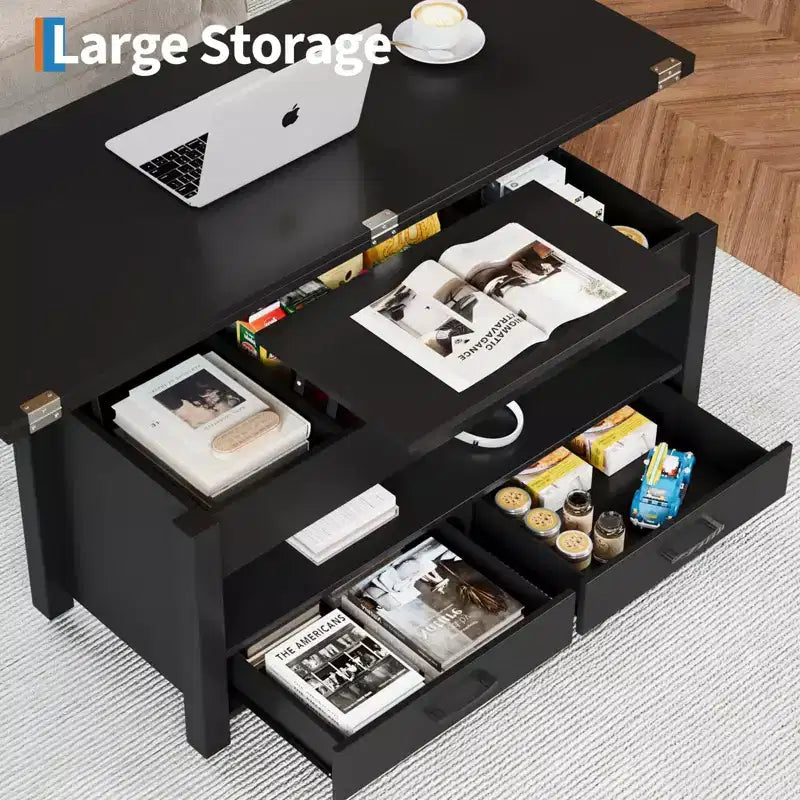40 Inch Lift Top Coffee Table, Multi-Function Convertible Table with Drawers & Hidden Compartment for Living Room and Dining Use