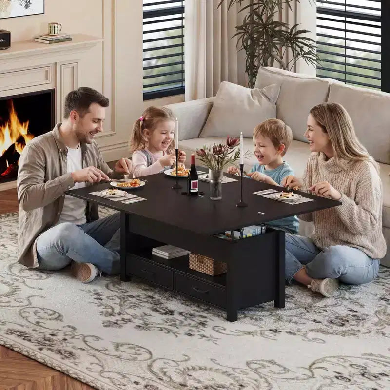 40 Inch Lift Top Coffee Table, Multi-Function Convertible Table with Drawers & Hidden Compartment for Living Room and Dining Use