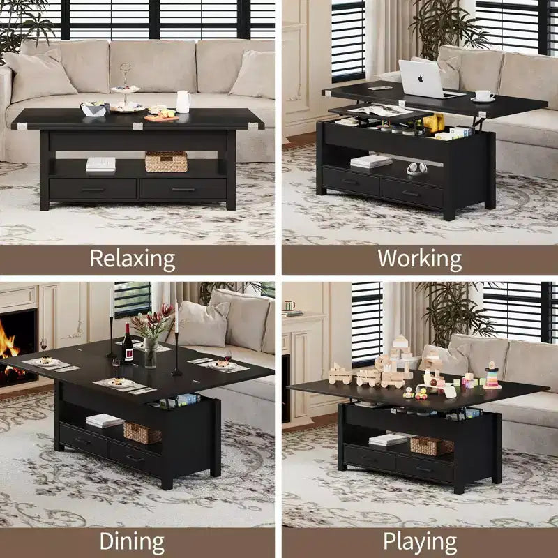 40 Inch Lift Top Coffee Table, Multi-Function Convertible Table with Drawers & Hidden Compartment for Living Room and Dining Use