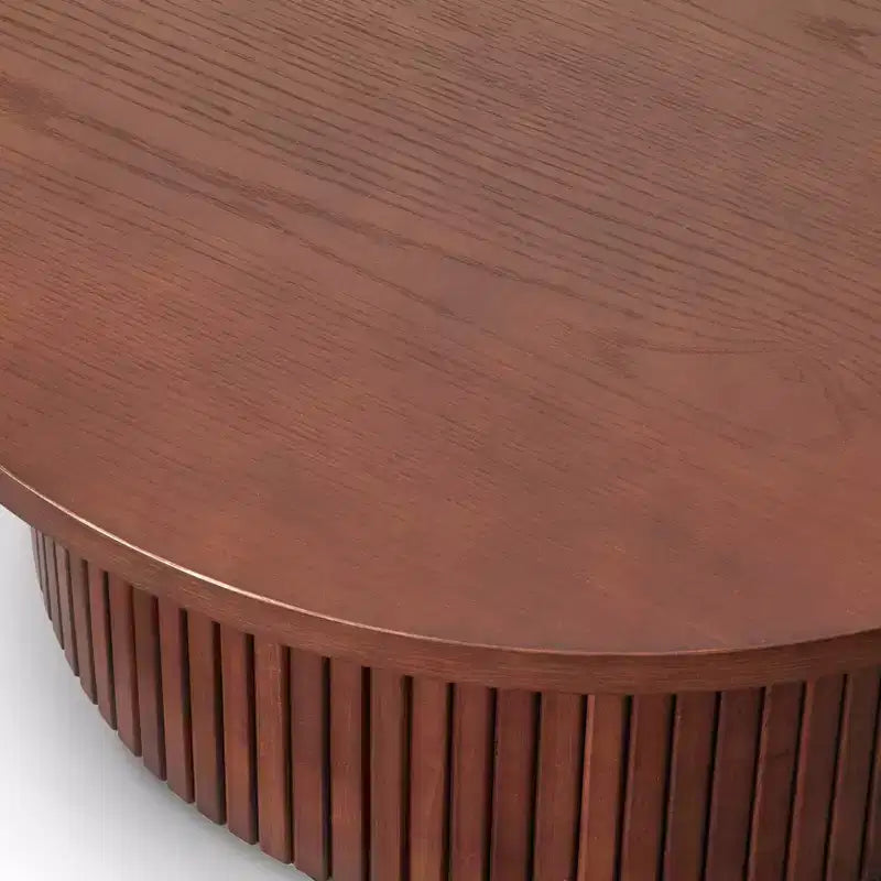 13" Low Profile Fluted Round Coffee Table Walnut