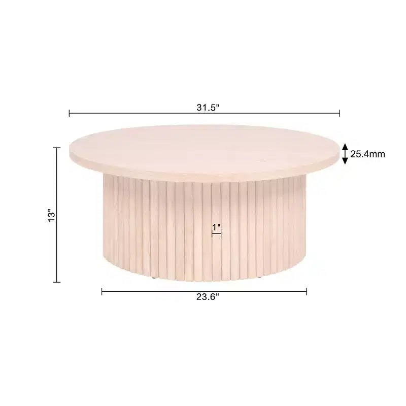 13" Low Profile Fluted Round Coffee Table Walnut