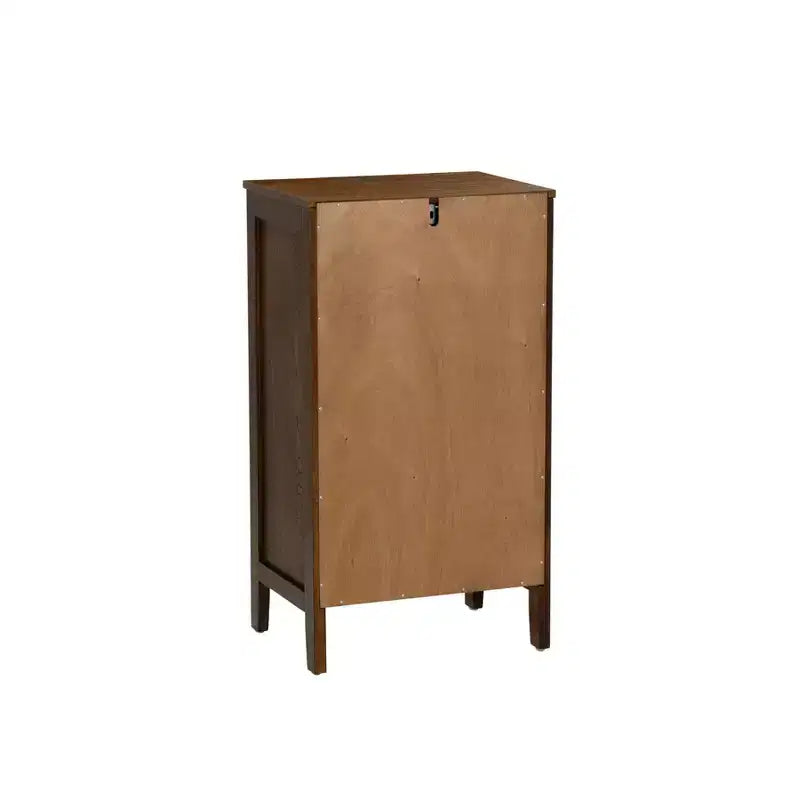 Fetti Lacquered MDF Cabinet with Tempered Glass Door – Brown, 3-Shelf Storage