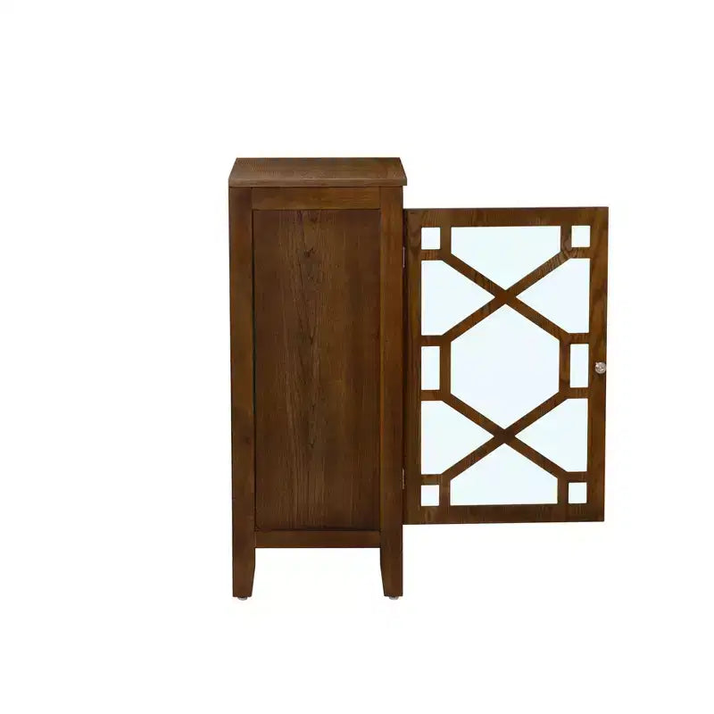Fetti Lacquered MDF Cabinet with Tempered Glass Door – Brown, 3-Shelf Storage