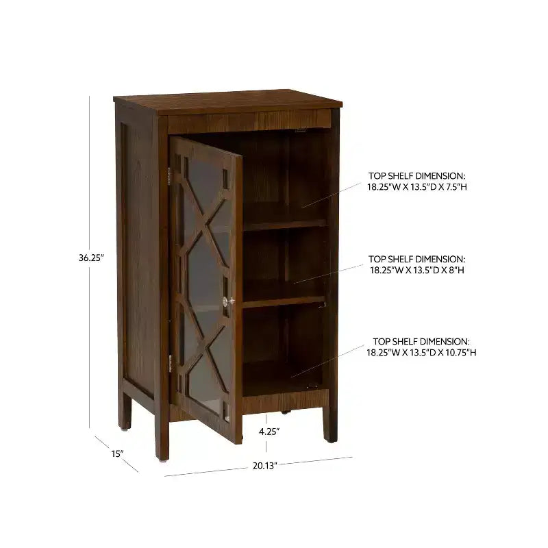 Fetti Lacquered MDF Cabinet with Tempered Glass Door – Brown, 3-Shelf Storage