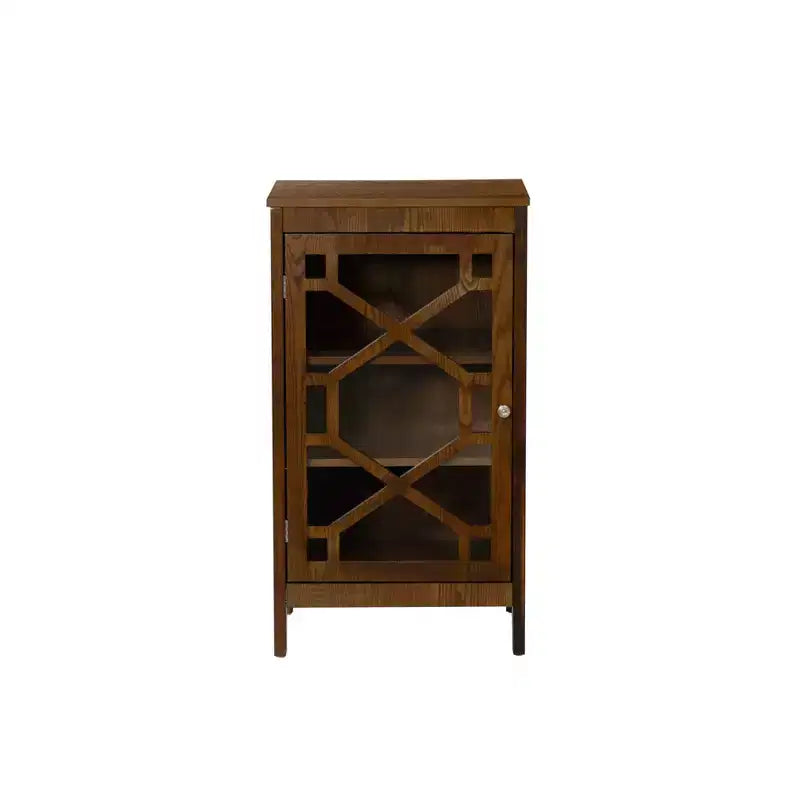 Fetti Lacquered MDF Cabinet with Tempered Glass Door – Brown, 3-Shelf Storage