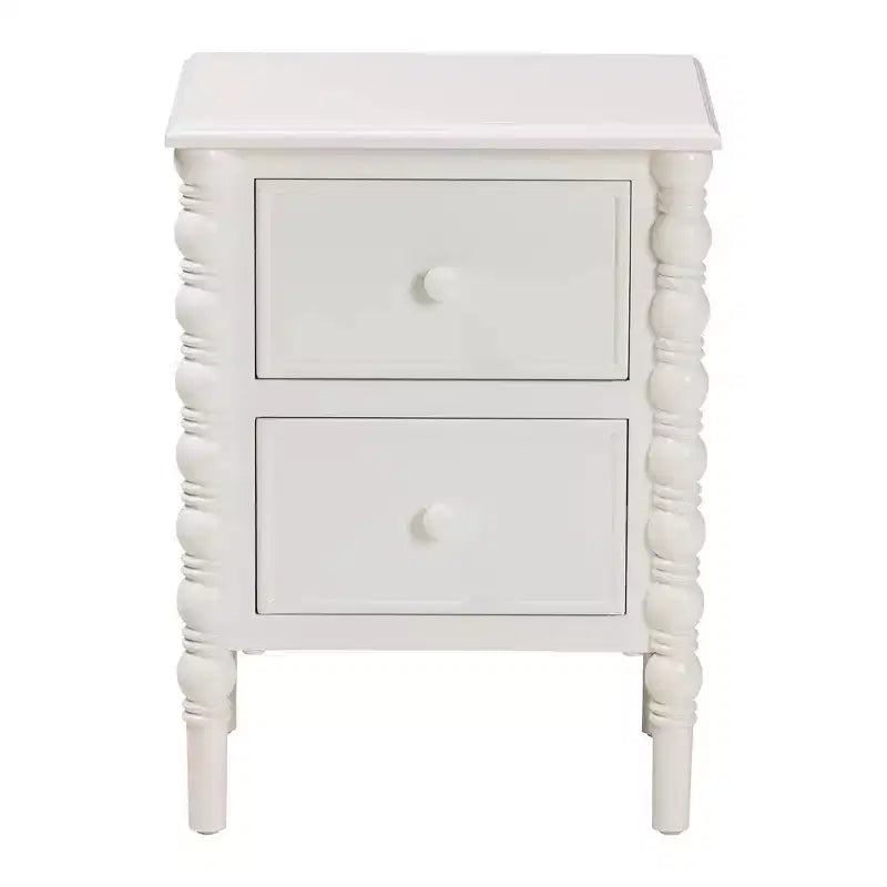 Wood 2 Drawer End Table with Spindle Legs White