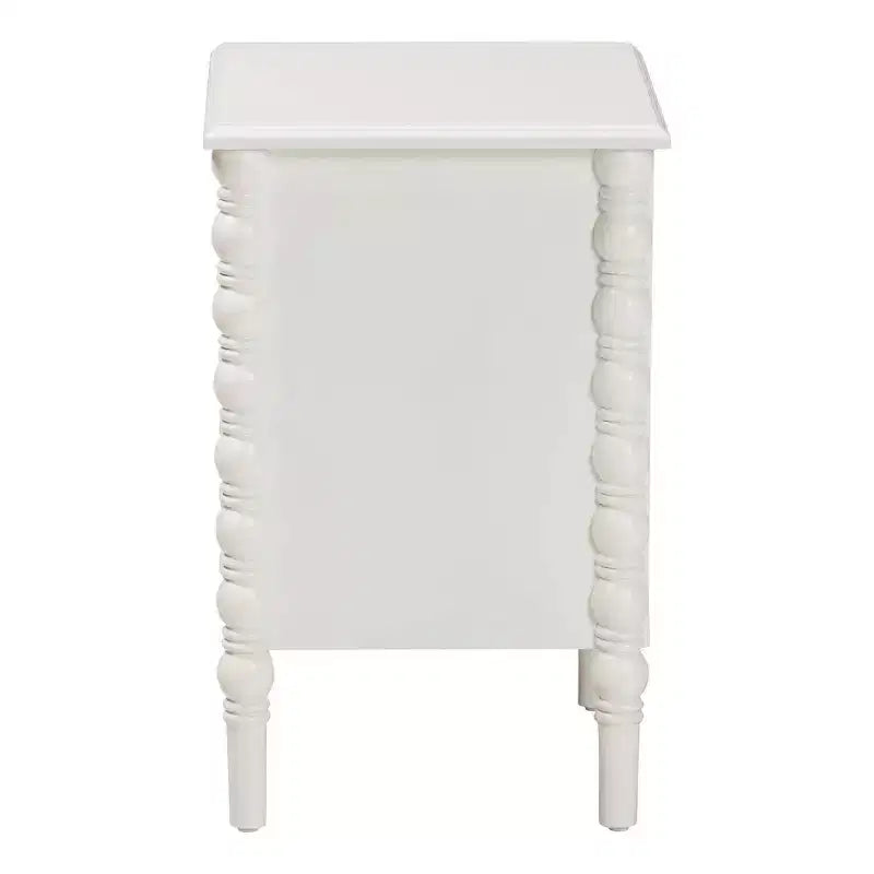 Wood 2 Drawer End Table with Spindle Legs White