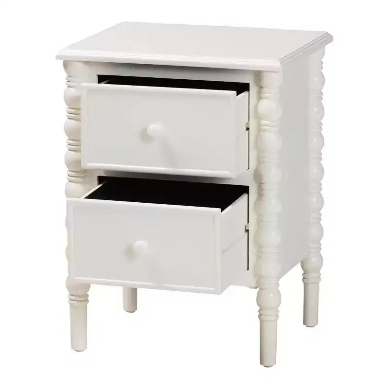 Wood 2 Drawer End Table with Spindle Legs White