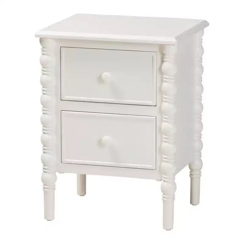 Wood 2 Drawer End Table with Spindle Legs White