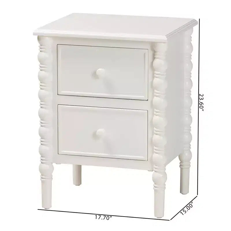 Wood 2 Drawer End Table with Spindle Legs White