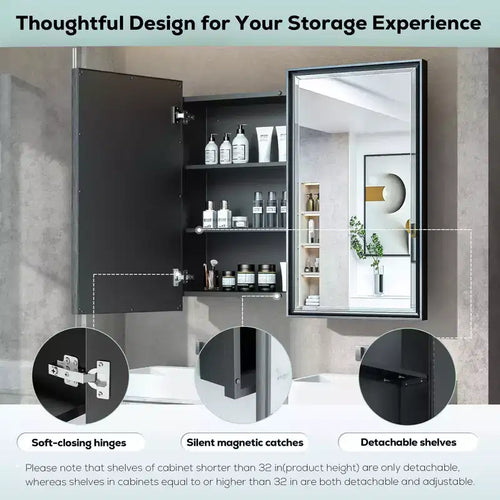 36 in. W x 32 in. H Metal Framed Rectangular Framed Recessed/Surface Mount Medicine Cabinet with Mirror