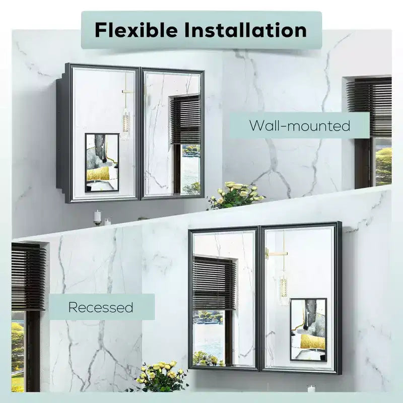 36 in. W x 32 in. H Metal Framed Rectangular Framed Recessed/Surface Mount Medicine Cabinet with Mirror