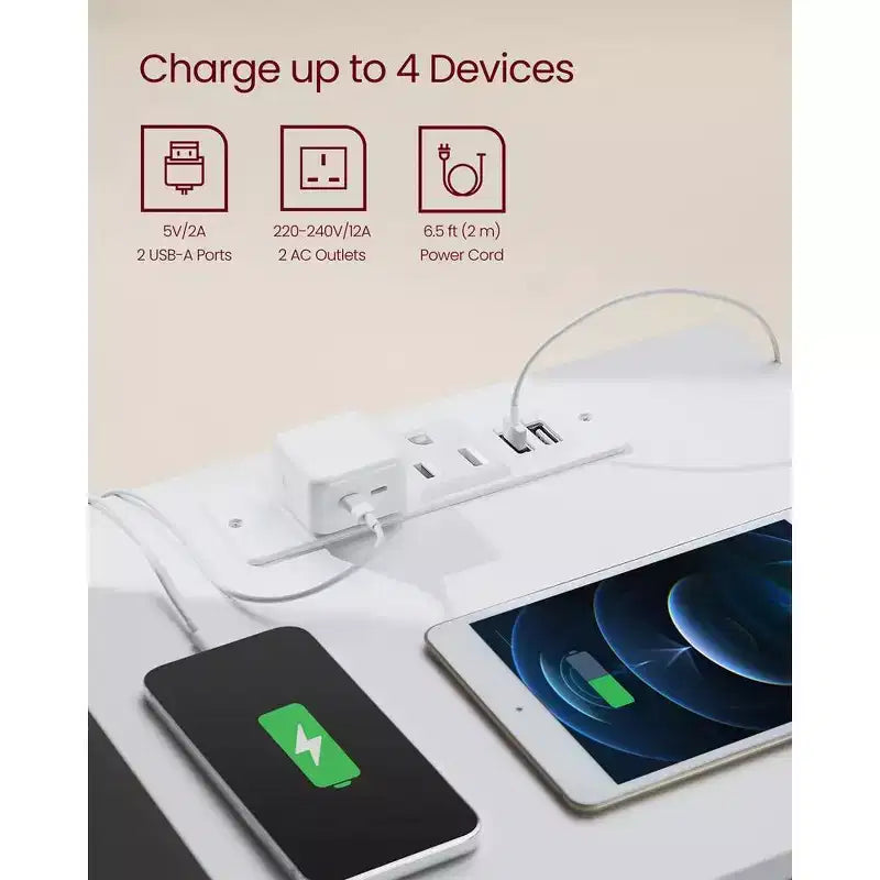 Nightstand with Charging Station, Bedside Table, Side End Table with 3 Drawers, 2 AC Outlets, 2 USB Ports, Beveled Drawer Fronts