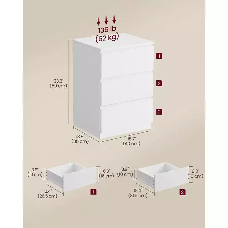 Nightstand with Charging Station, Bedside Table, Side End Table with 3 Drawers, 2 AC Outlets, 2 USB Ports, Beveled Drawer Fronts