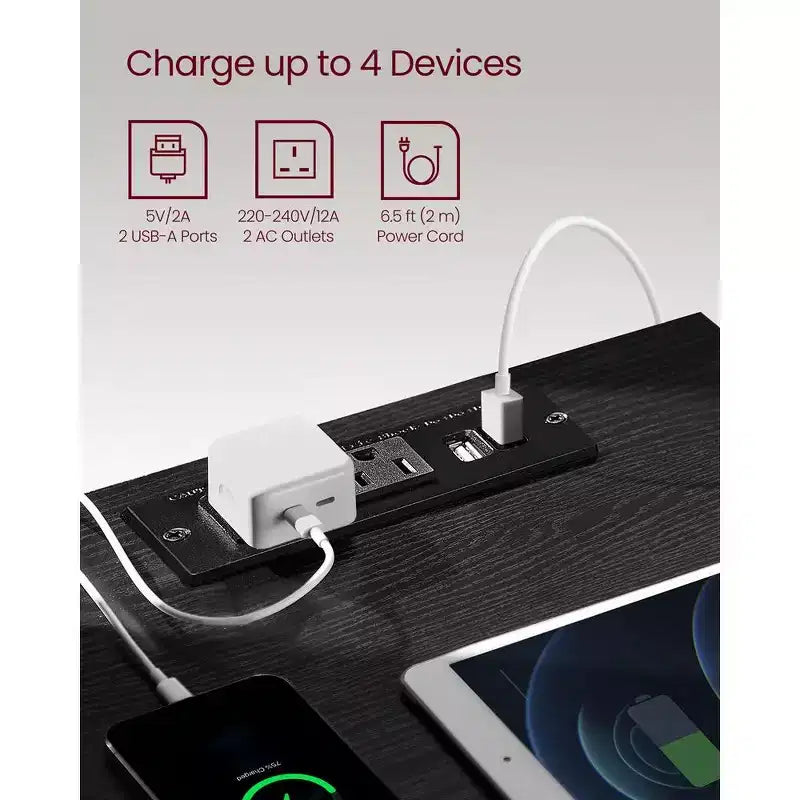 Nightstand with Charging Station, Bedside Table, Side End Table with 3 Drawers, 2 AC Outlets, 2 USB Ports, Beveled Drawer Fronts