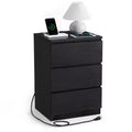 VASAGLE Nightstand with Charging Station, Bedside Table, Side End Table with 3 Drawers, 2 AC Outlets, 2 USB Ports, Beveled Drawer Fronts
