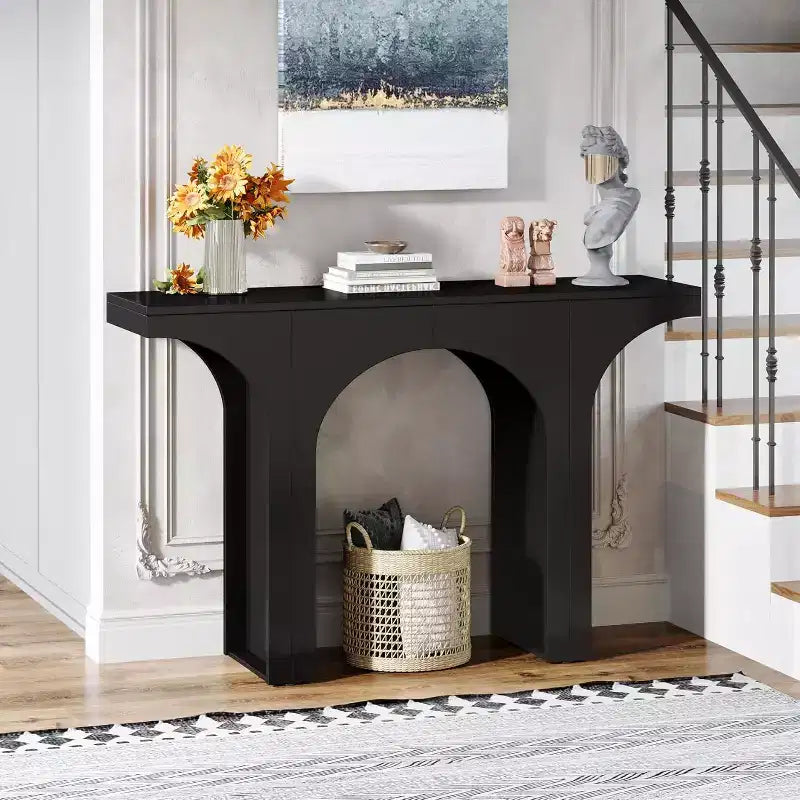 47.24 Inches Black Console Table with Arch Base