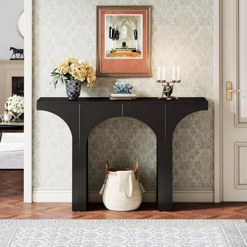 47.24 Inches Black Console Table with Arch Base