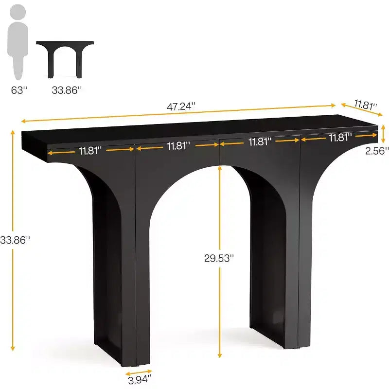 47.24 Inches Black Console Table with Arch Base