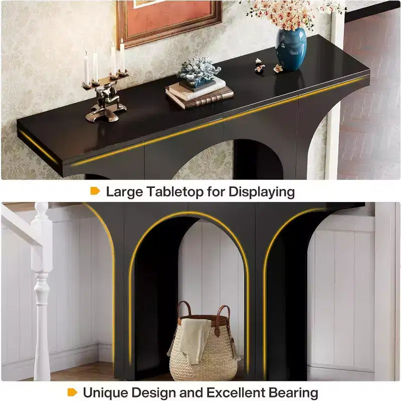 47.24 Inches Black Console Table with Arch Base