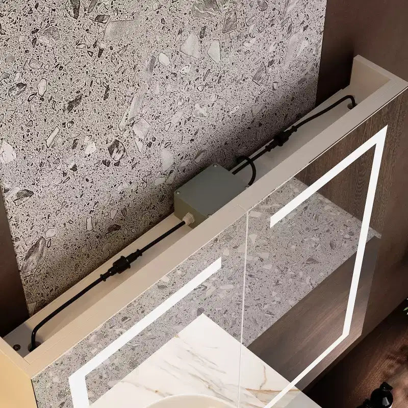 White Anti-Fog Bathroom Medicine Cabinet with Lights and Two Mirror Doors