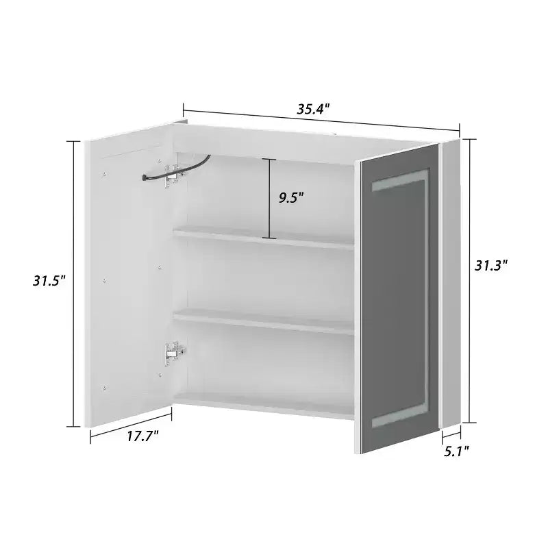 White Anti-Fog Bathroom Medicine Cabinet with Lights and Two Mirror Doors