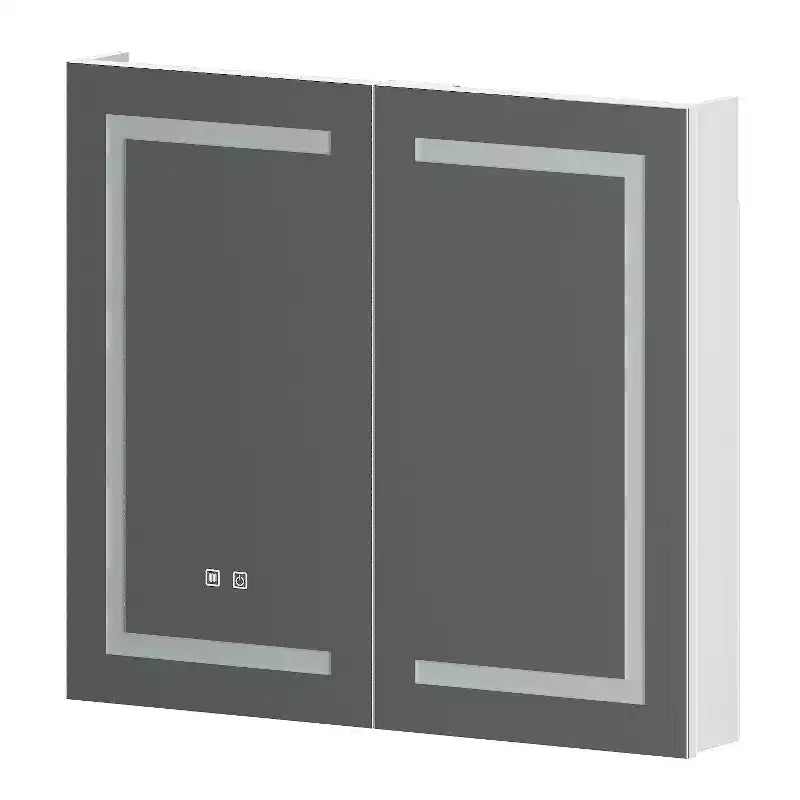 White Anti-Fog Bathroom Medicine Cabinet with Lights and Two Mirror Doors