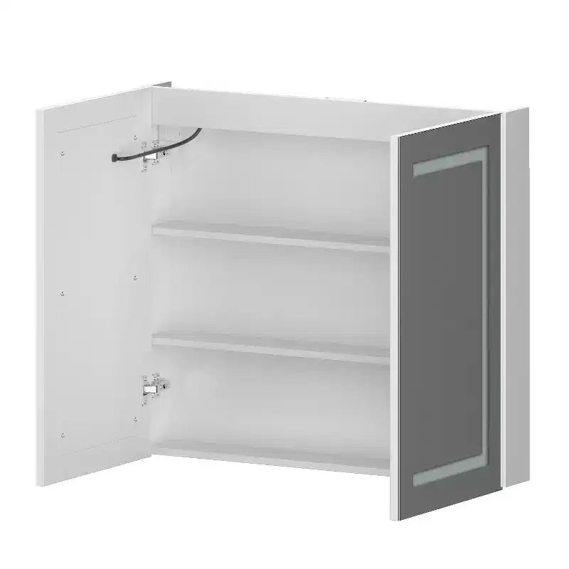 White Anti-Fog Bathroom Medicine Cabinet with Lights and Two Mirror Doors
