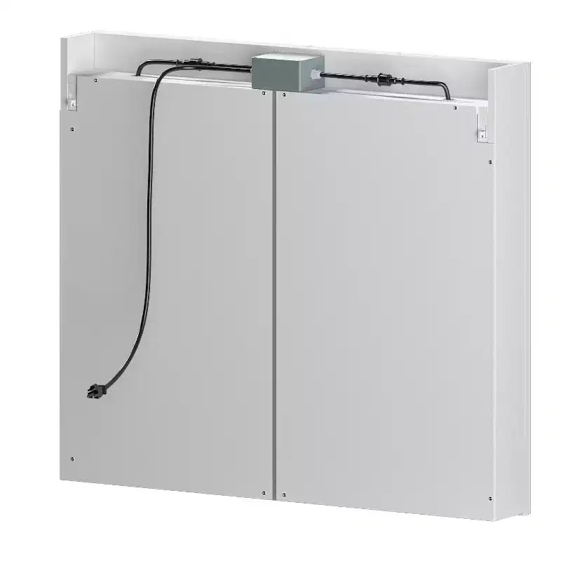 White Anti-Fog Bathroom Medicine Cabinet with Lights and Two Mirror Doors