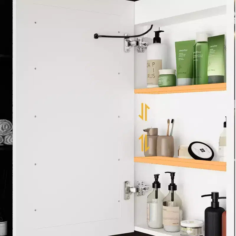White Anti-Fog Bathroom Medicine Cabinet with Lights and Two Mirror Doors