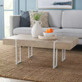 Rectangle Coffee Table | Brown Wood Veneer Top | Iron Loop Leg Frame | Holds 110 lbs