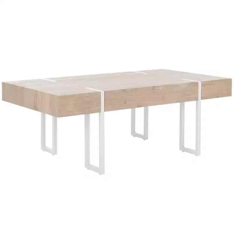 Rectangle Coffee Table | Brown Wood Veneer Top | Iron Loop Leg Frame | Holds 110 lbs