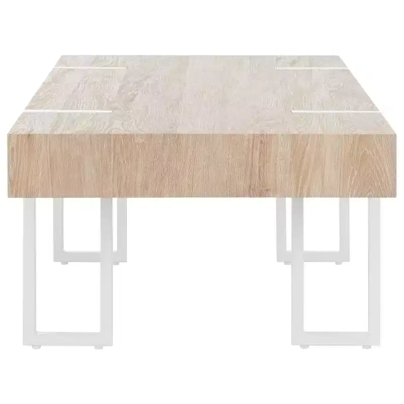 Rectangle Coffee Table | Brown Wood Veneer Top | Iron Loop Leg Frame | Holds 110 lbs
