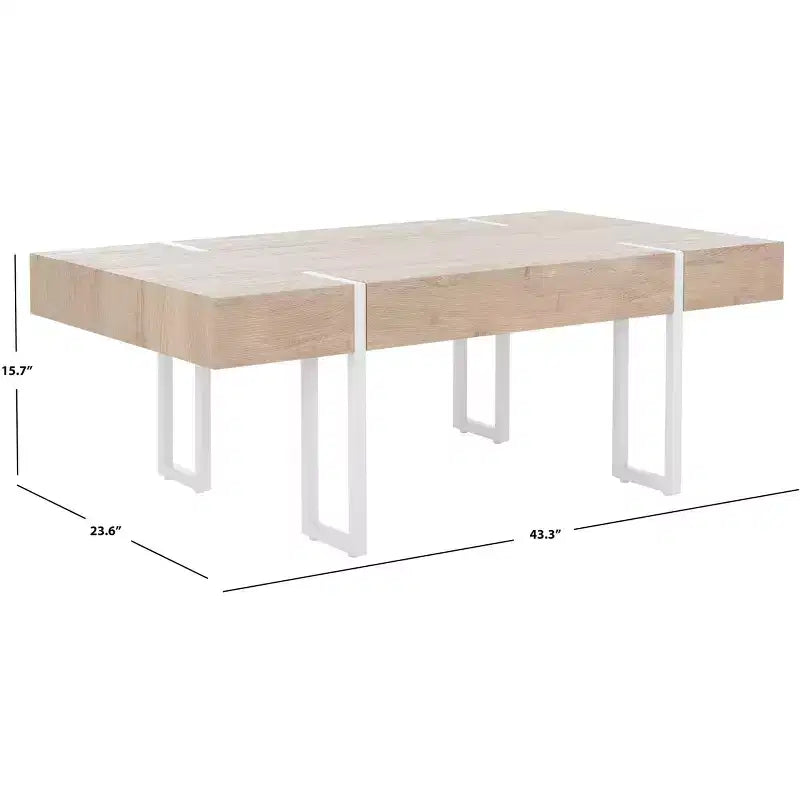 Rectangle Coffee Table | Brown Wood Veneer Top | Iron Loop Leg Frame | Holds 110 lbs