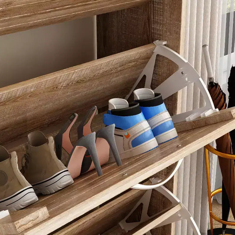 Wood Grain Design Shoe Cabinet Entryway Shoe Rack 3 Tier Shelves
