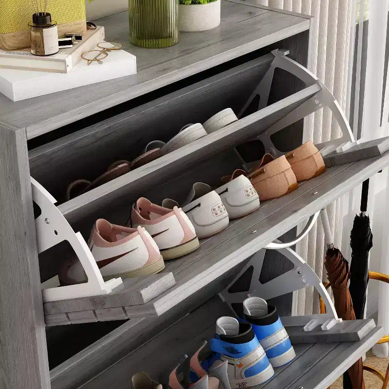 Wood Grain Design Shoe Cabinet Entryway Shoe Rack 3 Tier Shelves