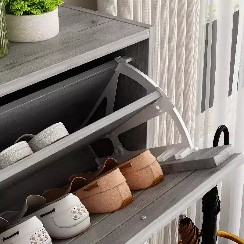 Wood Grain Design Shoe Cabinet Entryway Shoe Rack 3 Tier Shelves