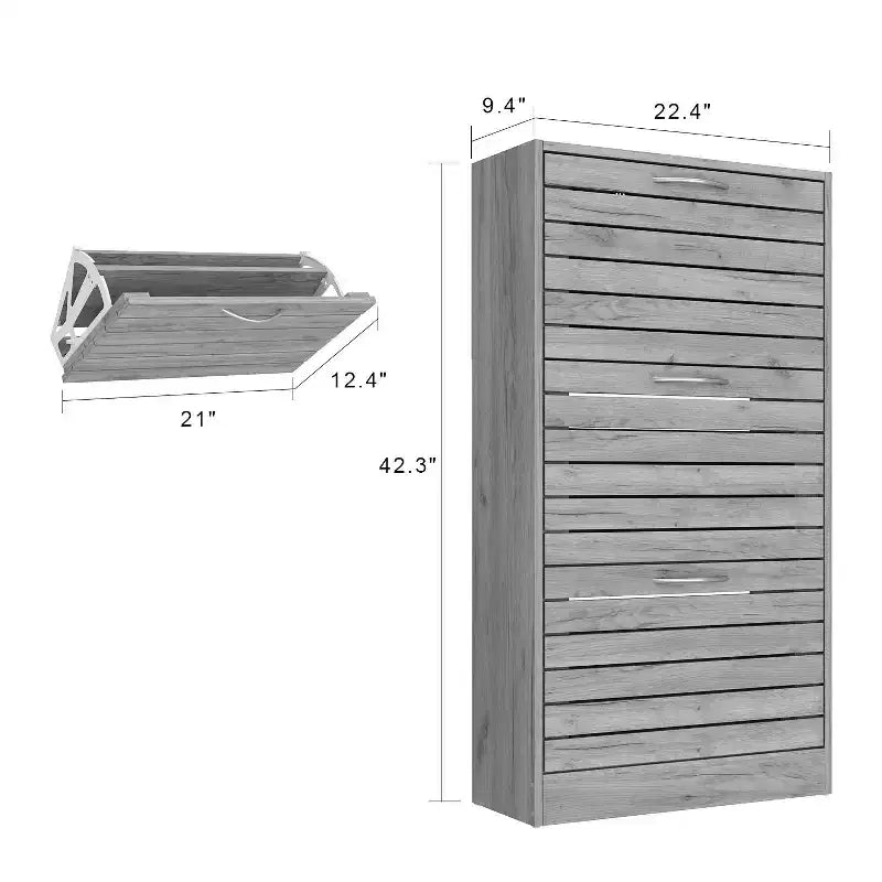 Wood Grain Design Shoe Cabinet Entryway Shoe Rack 3 Tier Shelves