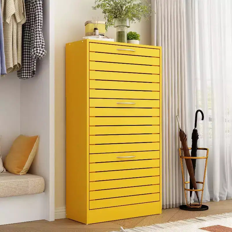 Wood Grain Design Shoe Cabinet Entryway Shoe Rack 3 Tier Shelves