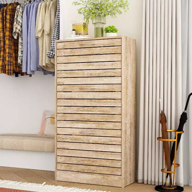 Wood Grain Design Shoe Cabinet Entryway Shoe Rack 3 Tier Shelves