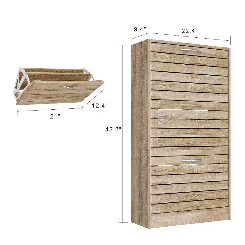 Wood Grain Design Shoe Cabinet Entryway Shoe Rack 3 Tier Shelves