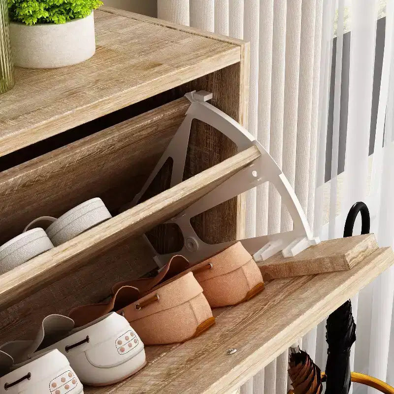 Wood Grain Design Shoe Cabinet Entryway Shoe Rack 3 Tier Shelves