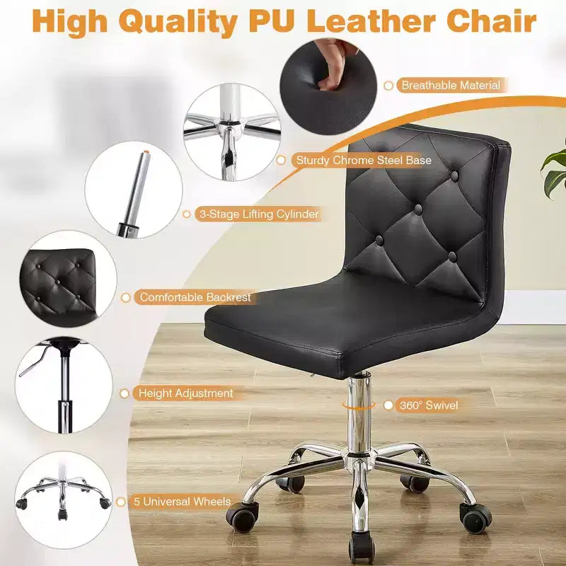 PU Leather Modern Office Computer Chair with Upholstery and Adjustable Metal Base, Mid-Back Armless Swivel Office Chairs
