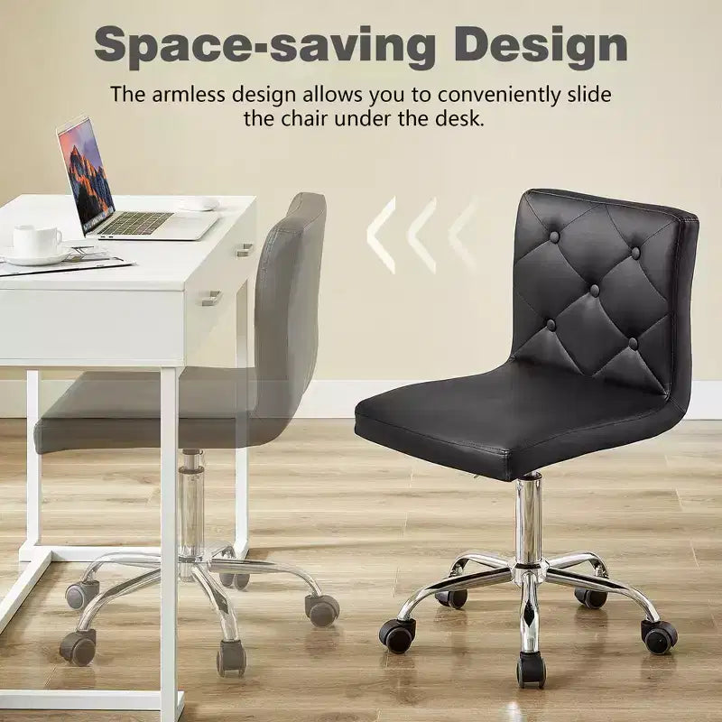 PU Leather Modern Office Computer Chair with Upholstery and Adjustable Metal Base, Mid-Back Armless Swivel Office Chairs