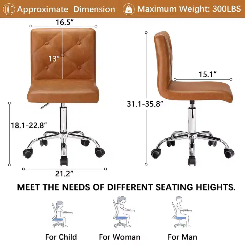 PU Leather Modern Office Computer Chair with Upholstery and Adjustable Metal Base, Mid-Back Armless Swivel Office Chairs
